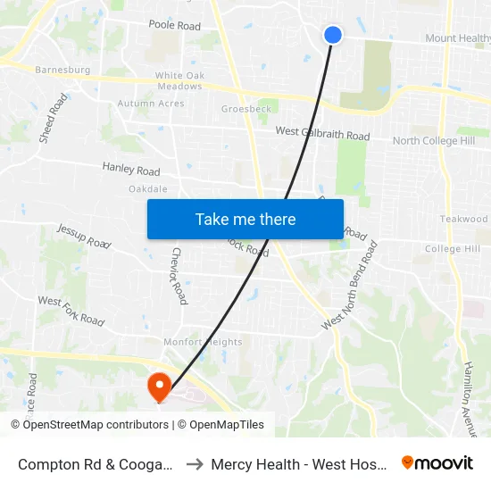 Compton Rd & Coogan Dr to Mercy Health - West Hospital map