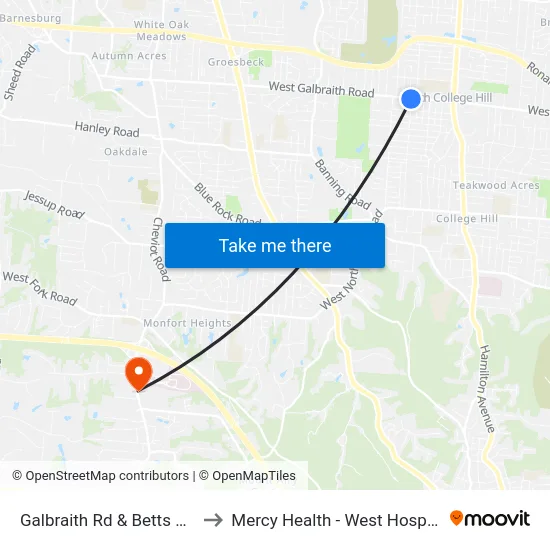 Galbraith Rd & Betts Ave to Mercy Health - West Hospital map