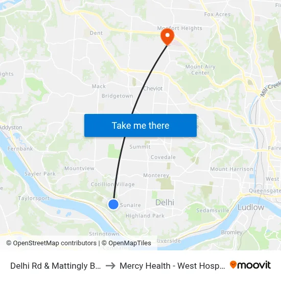 Delhi Rd & Mattingly Blvd to Mercy Health - West Hospital map