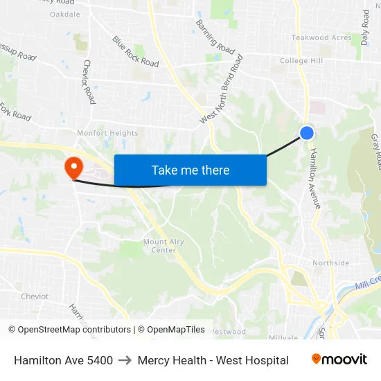 Hamilton Ave 5400 to Mercy Health - West Hospital map