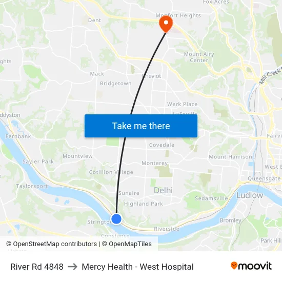 River Rd 4848 to Mercy Health - West Hospital map