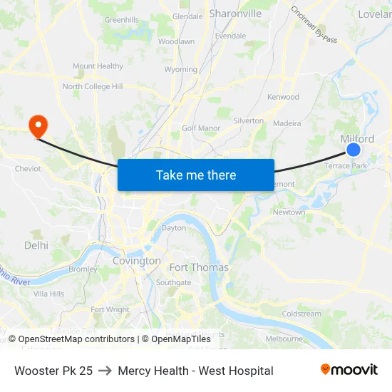 Wooster Pk 25 to Mercy Health - West Hospital map