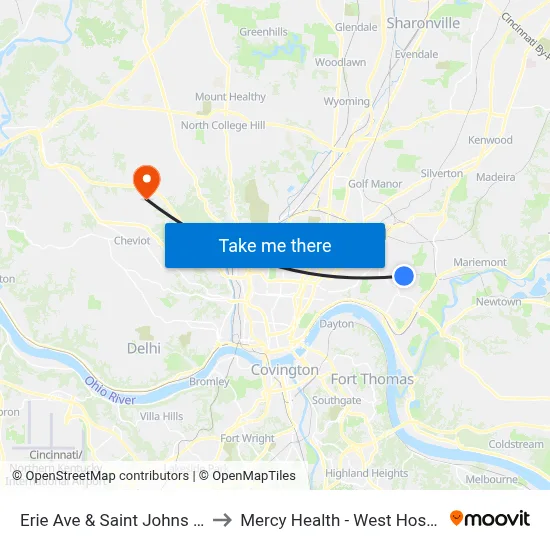 Erie Ave & Saint Johns Ave to Mercy Health - West Hospital map