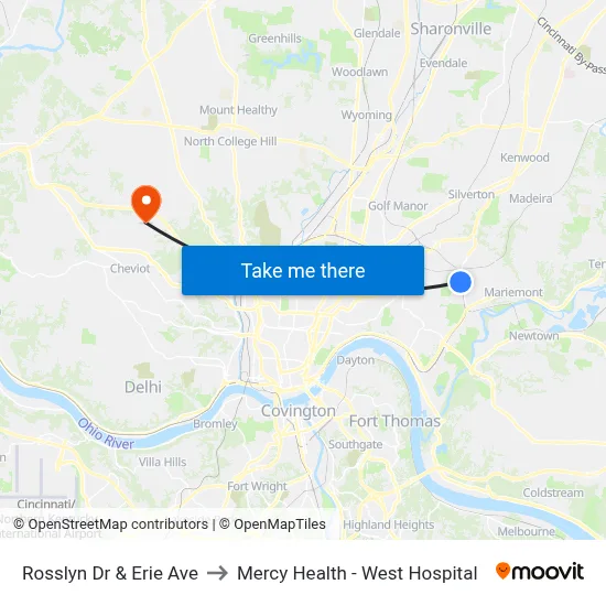Rosslyn Dr & Erie Ave to Mercy Health - West Hospital map