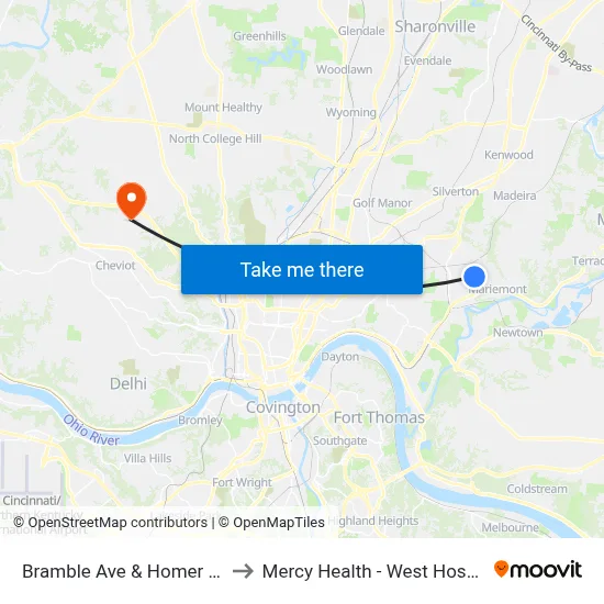 Bramble Ave & Homer Ave to Mercy Health - West Hospital map