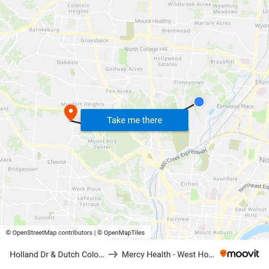 Holland Dr & Dutch Colony Dr to Mercy Health - West Hospital map