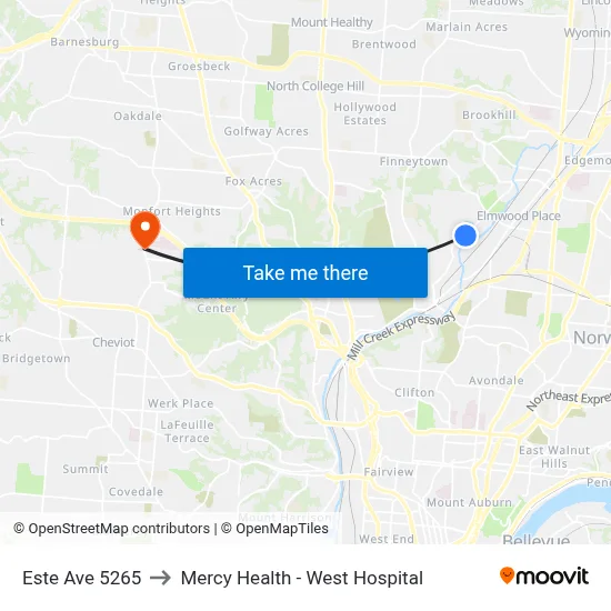 Este Ave 5265 to Mercy Health - West Hospital map