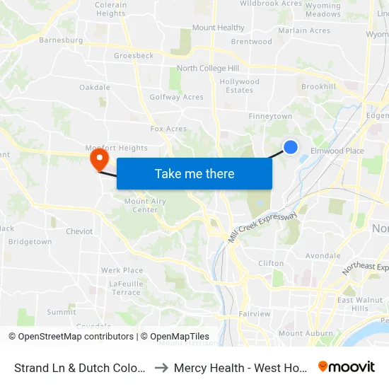 Strand Ln & Dutch Colony Dr to Mercy Health - West Hospital map