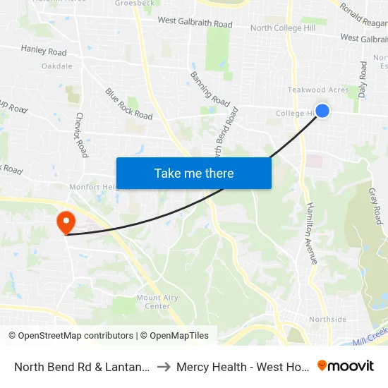 North Bend Rd & Lantana Ave to Mercy Health - West Hospital map