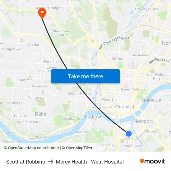Scott at Robbins to Mercy Health - West Hospital map