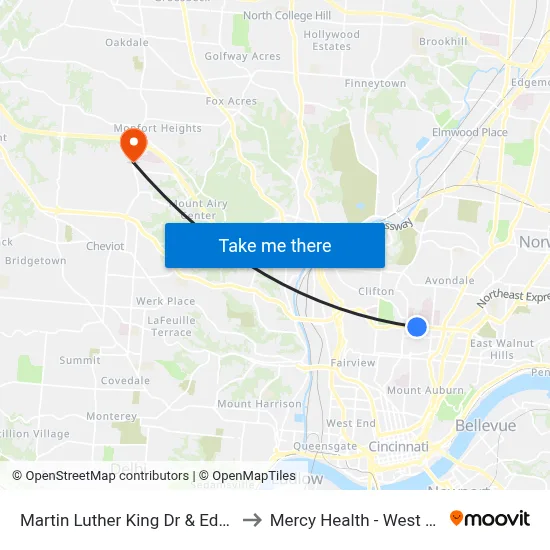Martin Luther King Dr & Eden Ave Eb to Mercy Health - West Hospital map