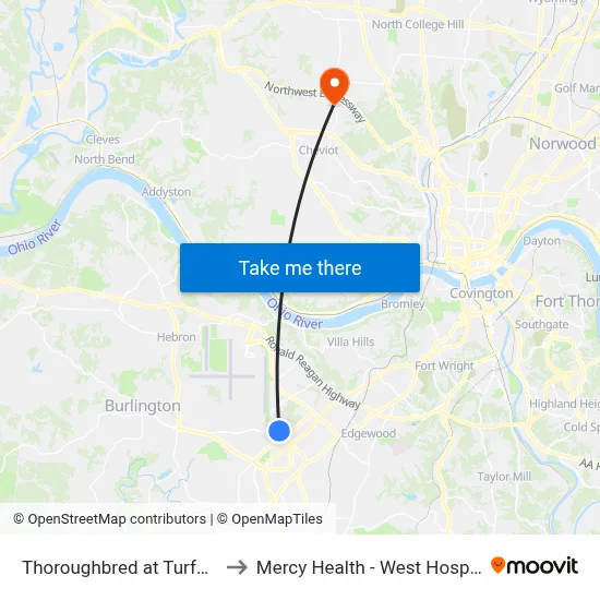 Thoroughbred at Turfway to Mercy Health - West Hospital map