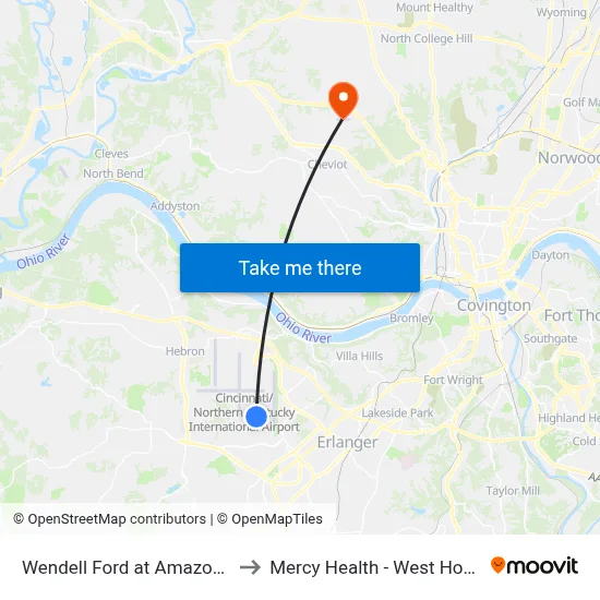 Wendell Ford at Amazon/Dhl to Mercy Health - West Hospital map