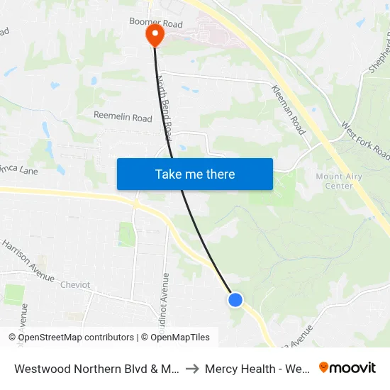 Westwood Northern Blvd & Mcfarlan Park Dr to Mercy Health - West Hospital map