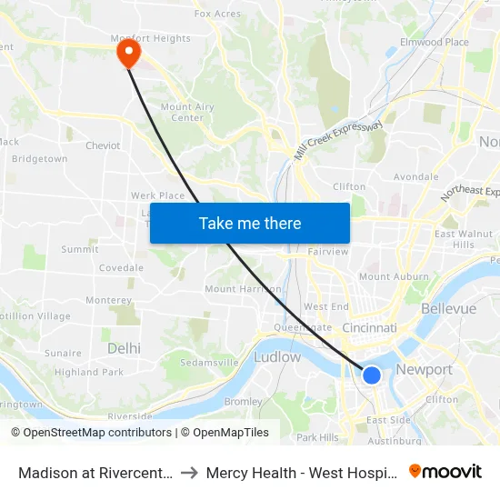 Madison at Rivercenter to Mercy Health - West Hospital map