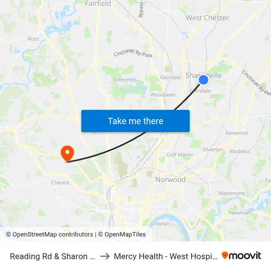 Reading Rd & Sharon Rd to Mercy Health - West Hospital map