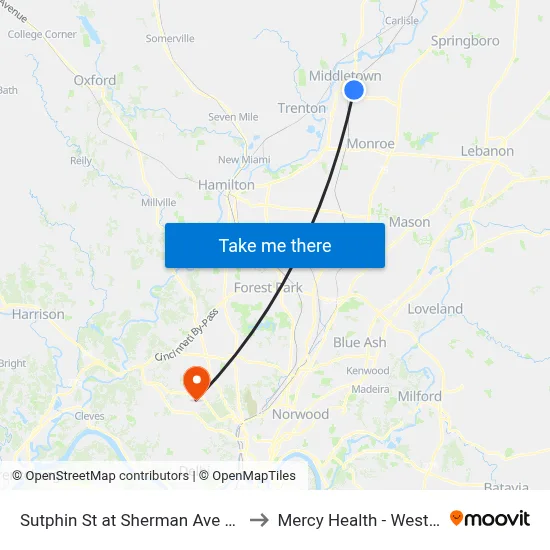 Sutphin St at Sherman Ave West Bound to Mercy Health - West Hospital map