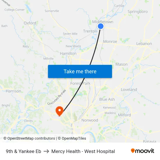 9th & Yankee Eb to Mercy Health - West Hospital map