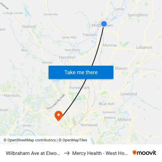 Wilbraham Ave at Elwood St to Mercy Health - West Hospital map