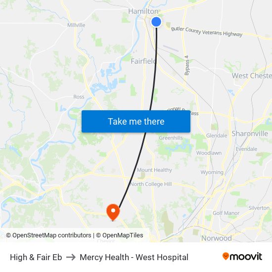 High & Fair Eb to Mercy Health - West Hospital map