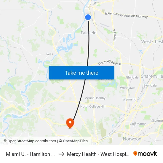 Miami U. - Hamilton Sb to Mercy Health - West Hospital map