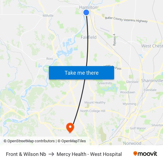 Front & Wilson Nb to Mercy Health - West Hospital map