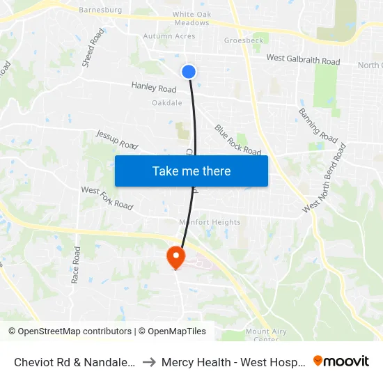 Cheviot Rd & Nandale Dr to Mercy Health - West Hospital map