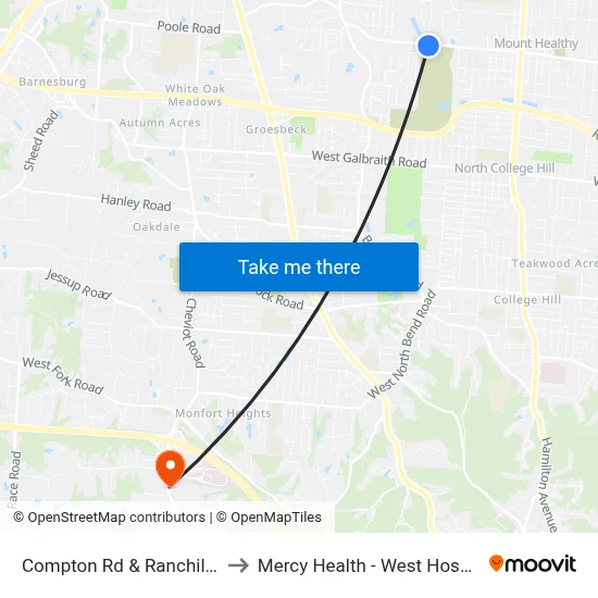 Compton Rd & Ranchill Dr to Mercy Health - West Hospital map