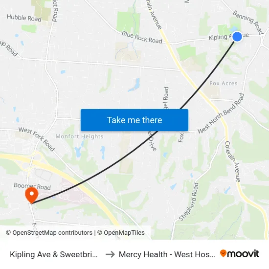 Kipling Ave & Sweetbriar Ln to Mercy Health - West Hospital map