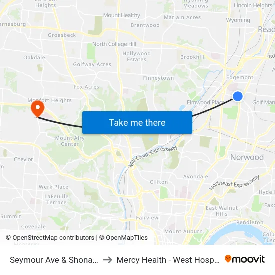 Seymour Ave & Shona Dr to Mercy Health - West Hospital map