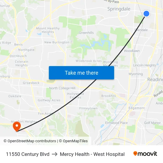 11550 Century Blvd to Mercy Health - West Hospital map