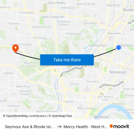 Seymour Ave & Rhode Island Ave to Mercy Health - West Hospital map