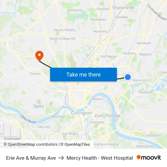 Erie Ave & Murray Ave to Mercy Health - West Hospital map