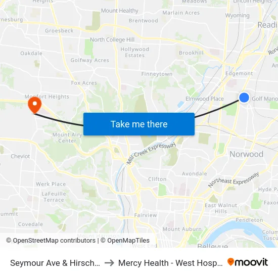 Seymour Ave & Hirsch Dr to Mercy Health - West Hospital map