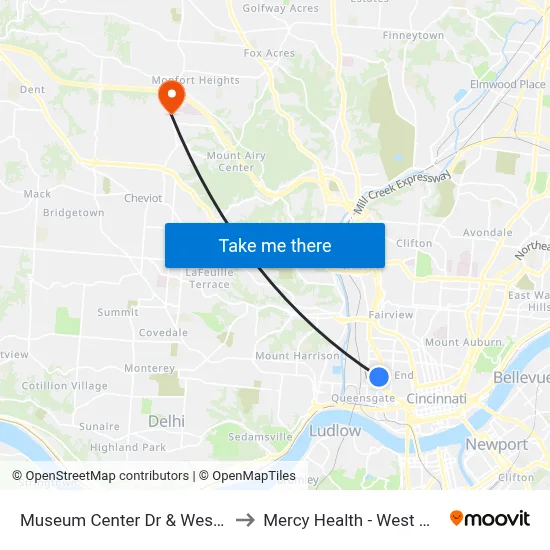 Museum Center Dr & Western Ave to Mercy Health - West Hospital map