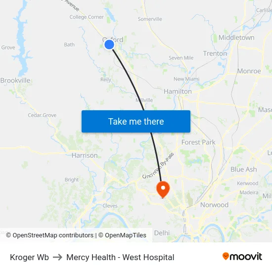 Kroger Wb to Mercy Health - West Hospital map