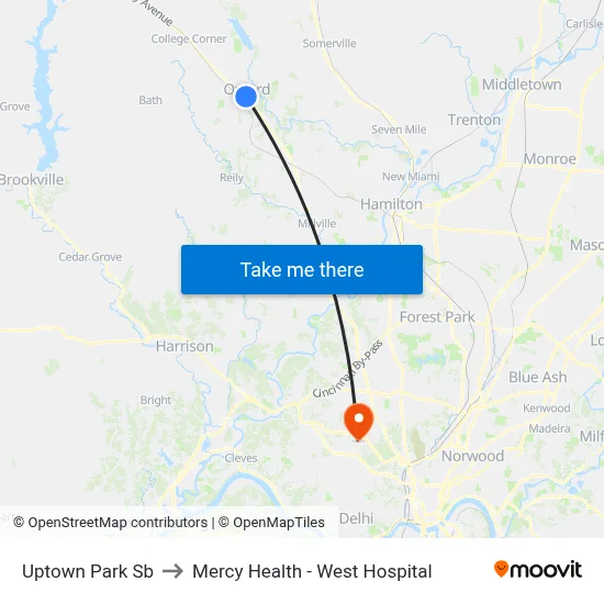 Uptown Park Sb to Mercy Health - West Hospital map