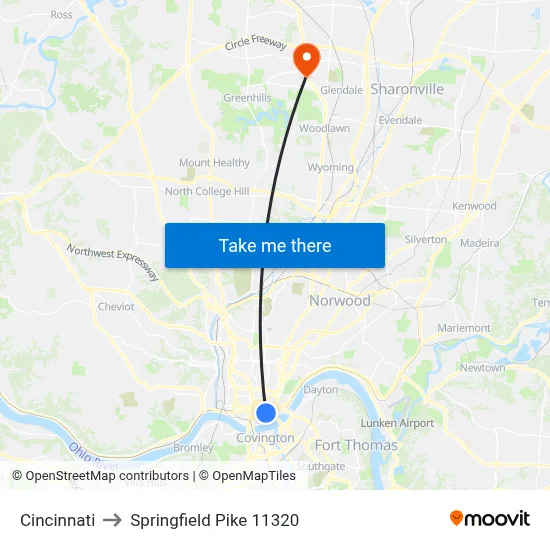Cincinnati to Springfield Pike 11320 map