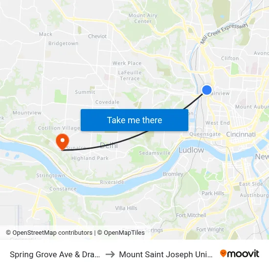 Spring Grove Ave & Draper St to Mount Saint Joseph University map