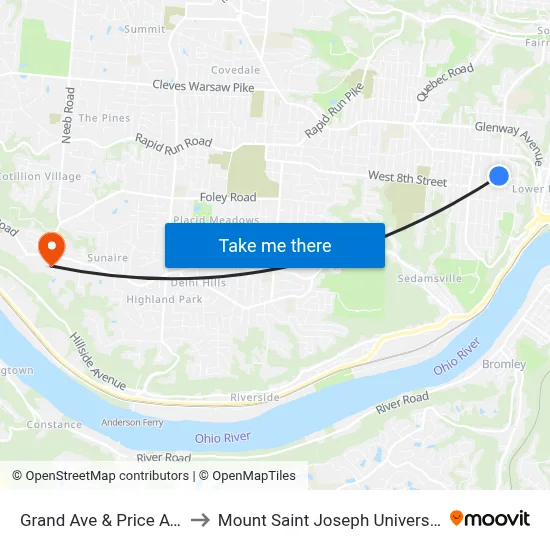 Grand Ave & Price Ave to Mount Saint Joseph University map