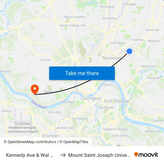 Kennedy Ave & Wal Mark to Mount Saint Joseph University map