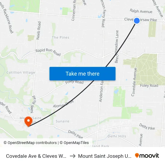 Covedale Ave & Cleves Warsaw Pk to Mount Saint Joseph University map