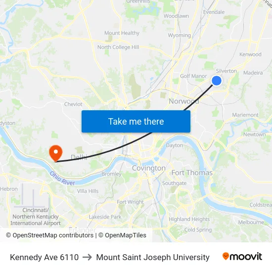 Kennedy Ave 6110 to Mount Saint Joseph University map