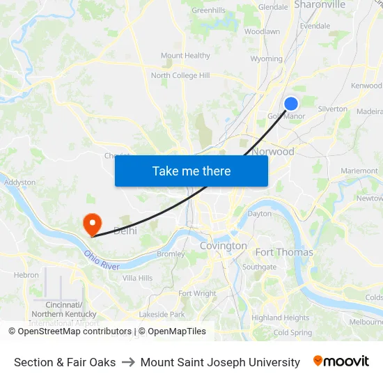 Section & Fair Oaks to Mount Saint Joseph University map