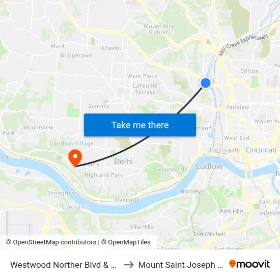 Westwood Norther Blvd & Moosewood to Mount Saint Joseph University map