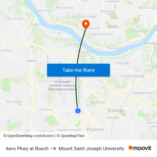 Aero Pkwy at Bosch to Mount Saint Joseph University map