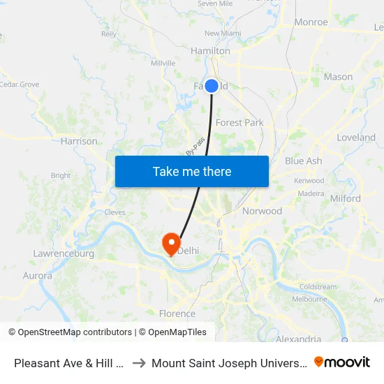 Pleasant Ave & Hill Sb to Mount Saint Joseph University map