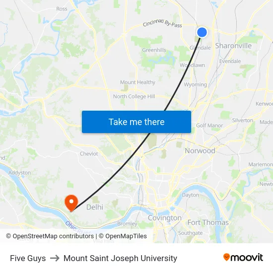 Five Guys to Mount Saint Joseph University map