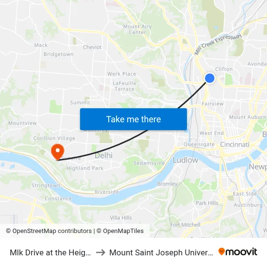 Mlk Drive at the Heights to Mount Saint Joseph University map