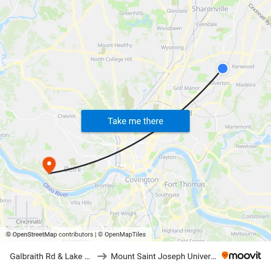 Galbraith Rd & Lake Ave to Mount Saint Joseph University map